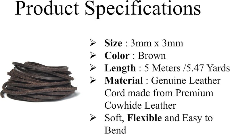 GENIQUE Real/Genuine 3mm Leather Cord 5 Metres, 1/8 inch Leather Strips, Leather Shoe Laces, for Boot Laces, Necklace, Bracelets, Jewelry Making, Crafting, Baseball Glove Repair (Brown, 3MM) - Image 3
